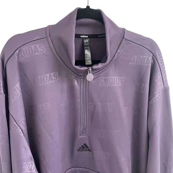 Adidas Purple Logo Print Quarter Zip Sweatshirt with Pocket Mens Size 2XL - Picture 3 of 8